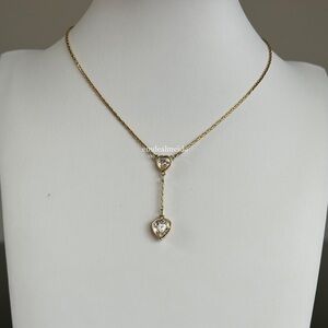 Swarovski Crystal Heart Gold Tone Y Hearts Pendant Necklace Vintage